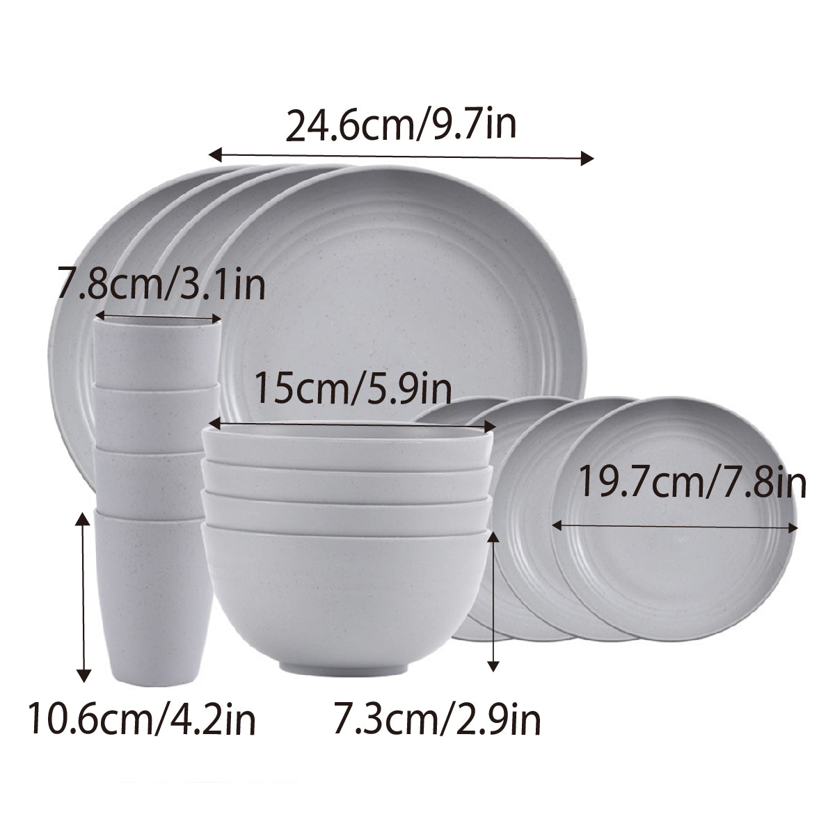 Wheat Straw Plates Bowls Cups Eco Tableware Set, 16 Pcs