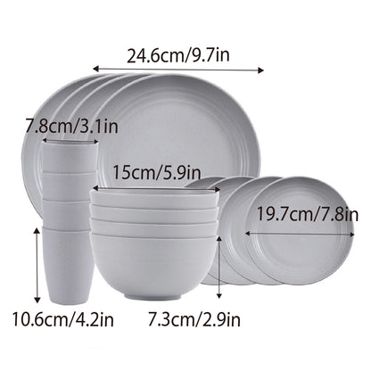 Wheat Straw Plates Bowls Cups Eco Tableware Set, 16 Pcs