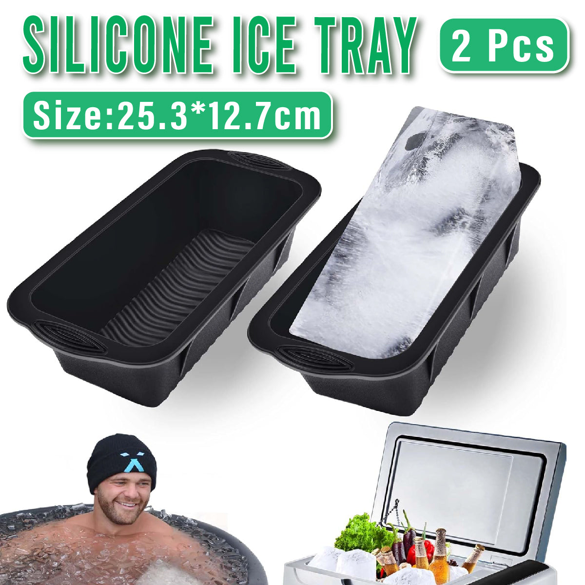 2PCS Reusable Silicone Ice Blocks Large Cube Tray for Drinks and Cocktails AU