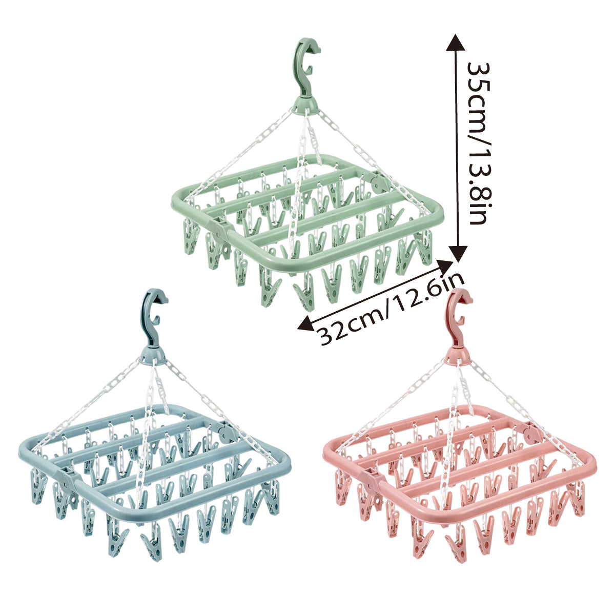 3 Pieces Plastic Multi-Clip Clothes Drying Rack Hanging Set