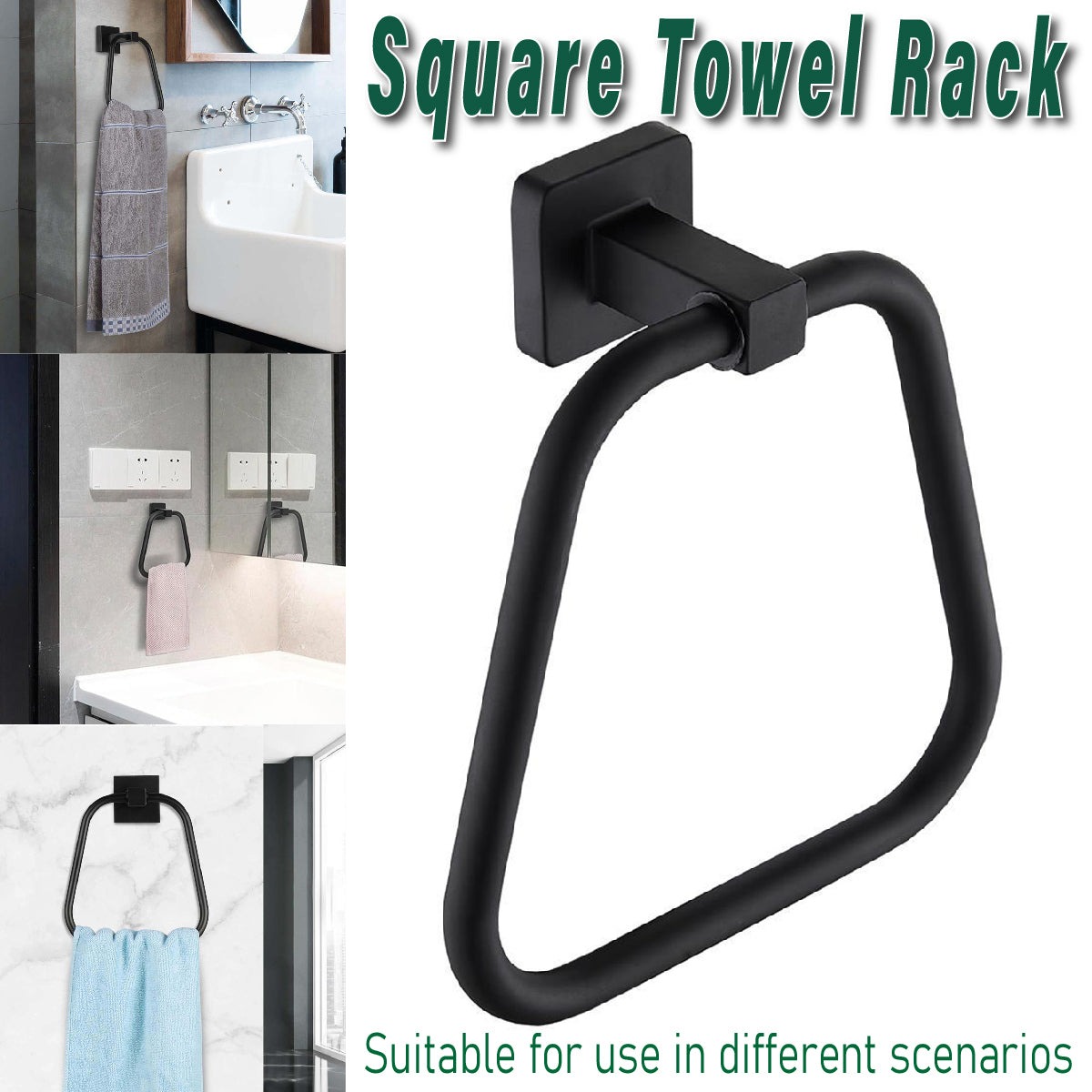Towel Ring Rectangular Towel Rack Wall Mount Towel Hanging Ring for Bathroom