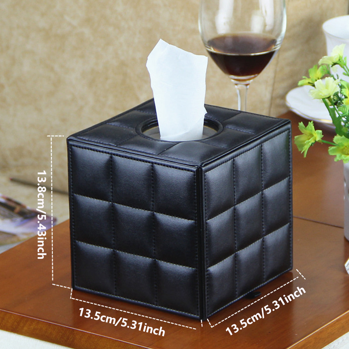 Premium PU Leather Square Tissue Box with Quilted Design