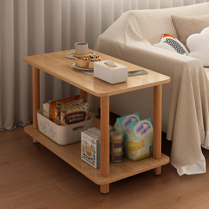 Two-Tier Mini Side Table Wood Grain Compact Storage