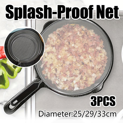 Splatter Screen 3 PCS Stainless Steel Mesh Guard for Frying Pan Oil Shield