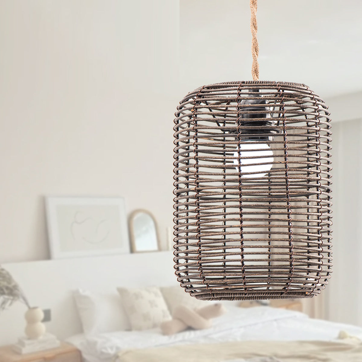 Vintage Rattan Woven Pendant Lampshade Boho Ceiling Light