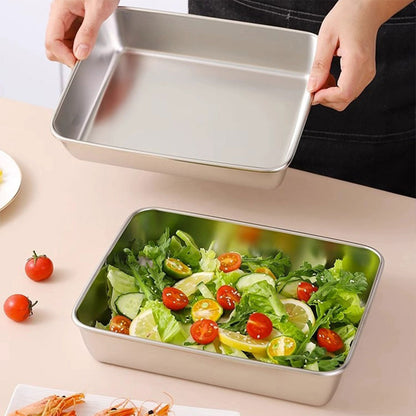 2PCS Stainless Steel Square Food Tray With Lid Rectangular Storage Box Plate AU