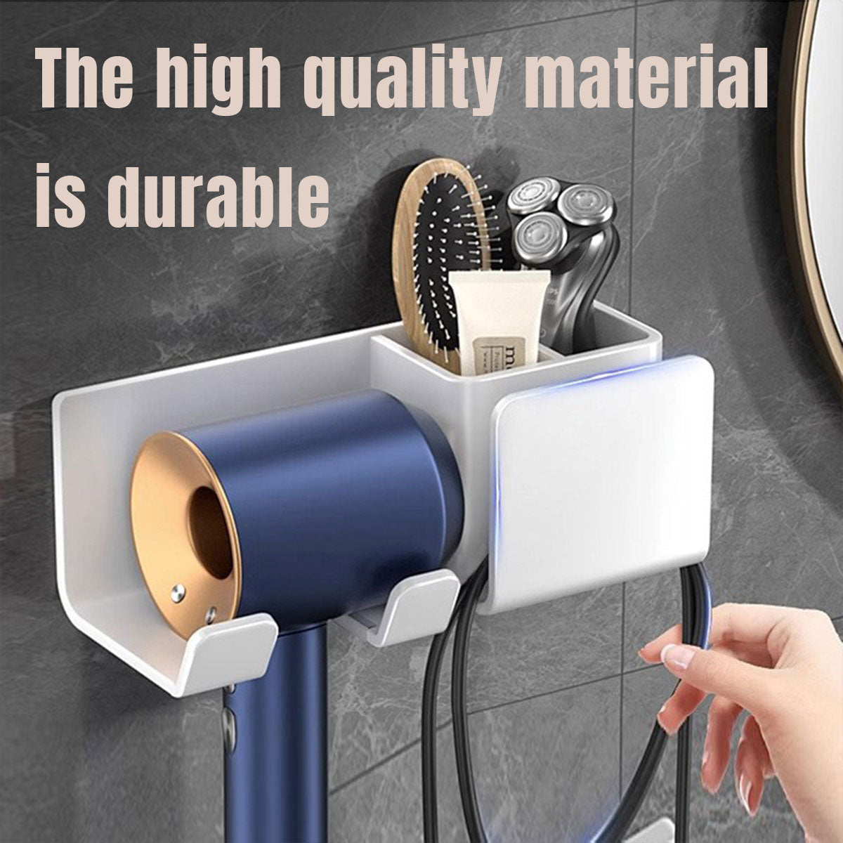 Aluminum Hair Dryer Holder Wall Mount Punch-Free Bathroom Hanging Rack Organizer