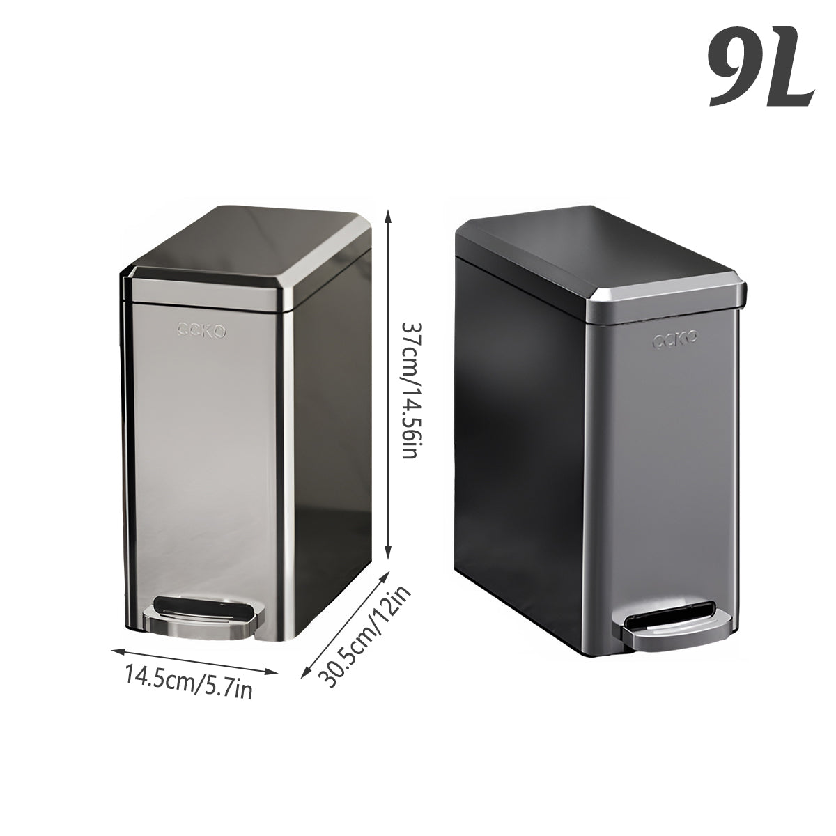 Kitchen Trash Can 9L Household Pedal Bin with Lid Large Capacity Waste Bucket