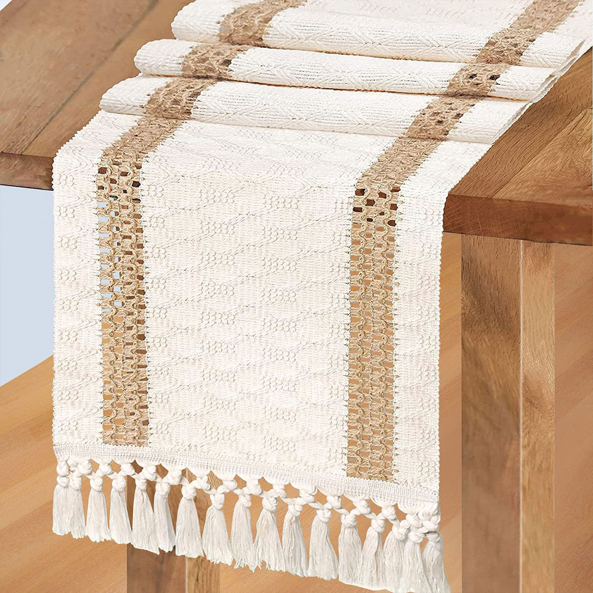 Cotton Linen Table Runner with Knot Tassel Bed End Towel Long Tablecloth Mat  AU