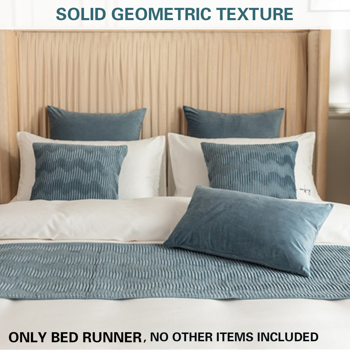 Double Sided Bed Runner with Pleated Geometric Texture