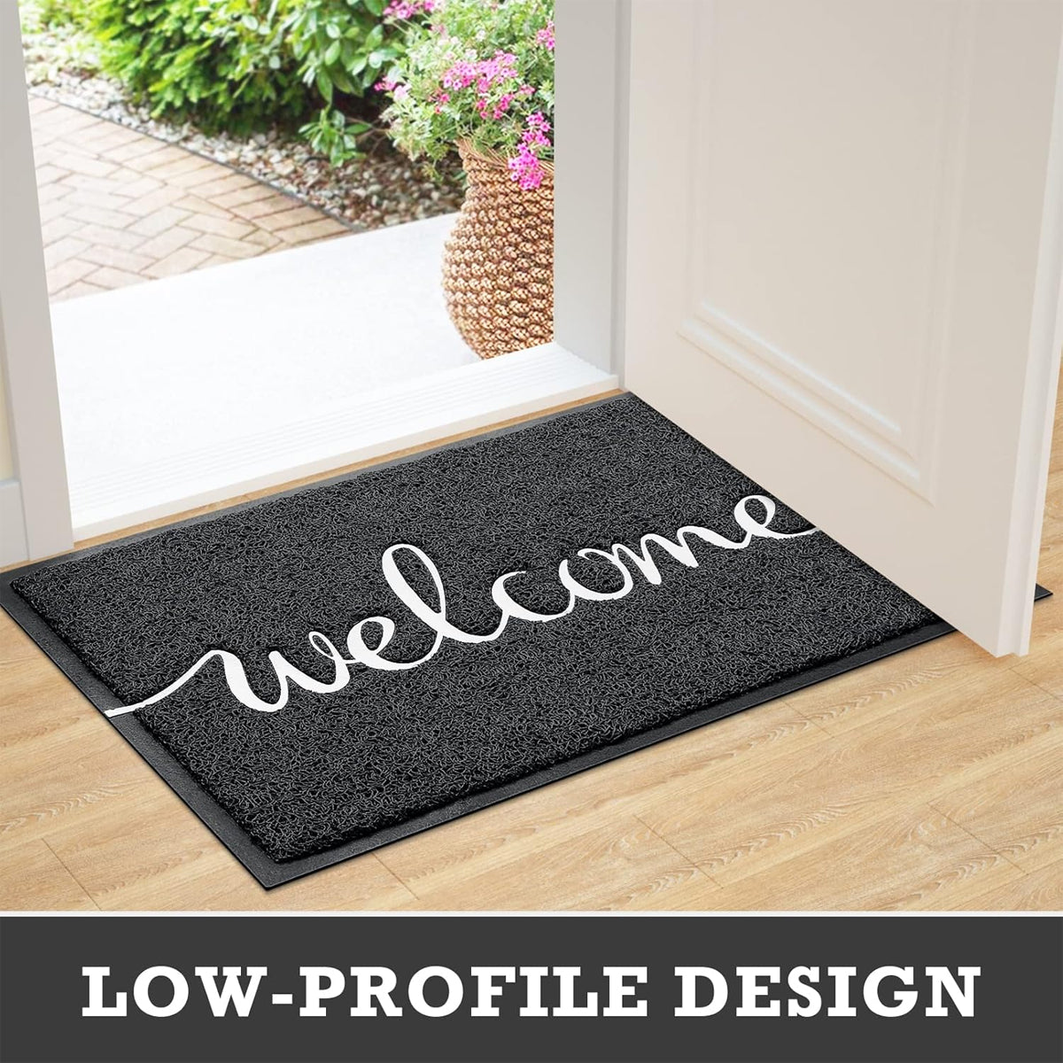 Black Door Mat Welcome Carpet Modern Simple Silk Ring Floor Entrance Rug Indoor