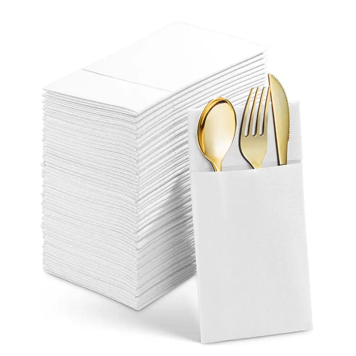 50/100PCS Disposable White Napkin Set Knife Fork Holder for Party Banquet Table