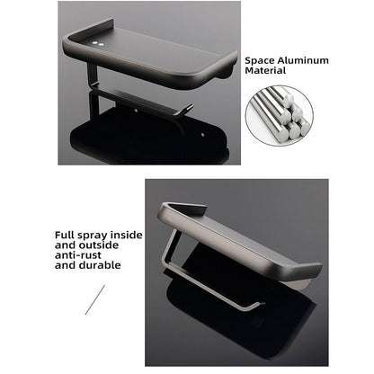 Wall Mounted Aluminum Toilet Paper Holder Non-perforated Tissue Cell Phone Shelf