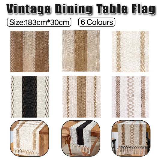 Cotton Linen Table Runner with Knot Tassel Bed End Towel Long Tablecloth Mat  AU