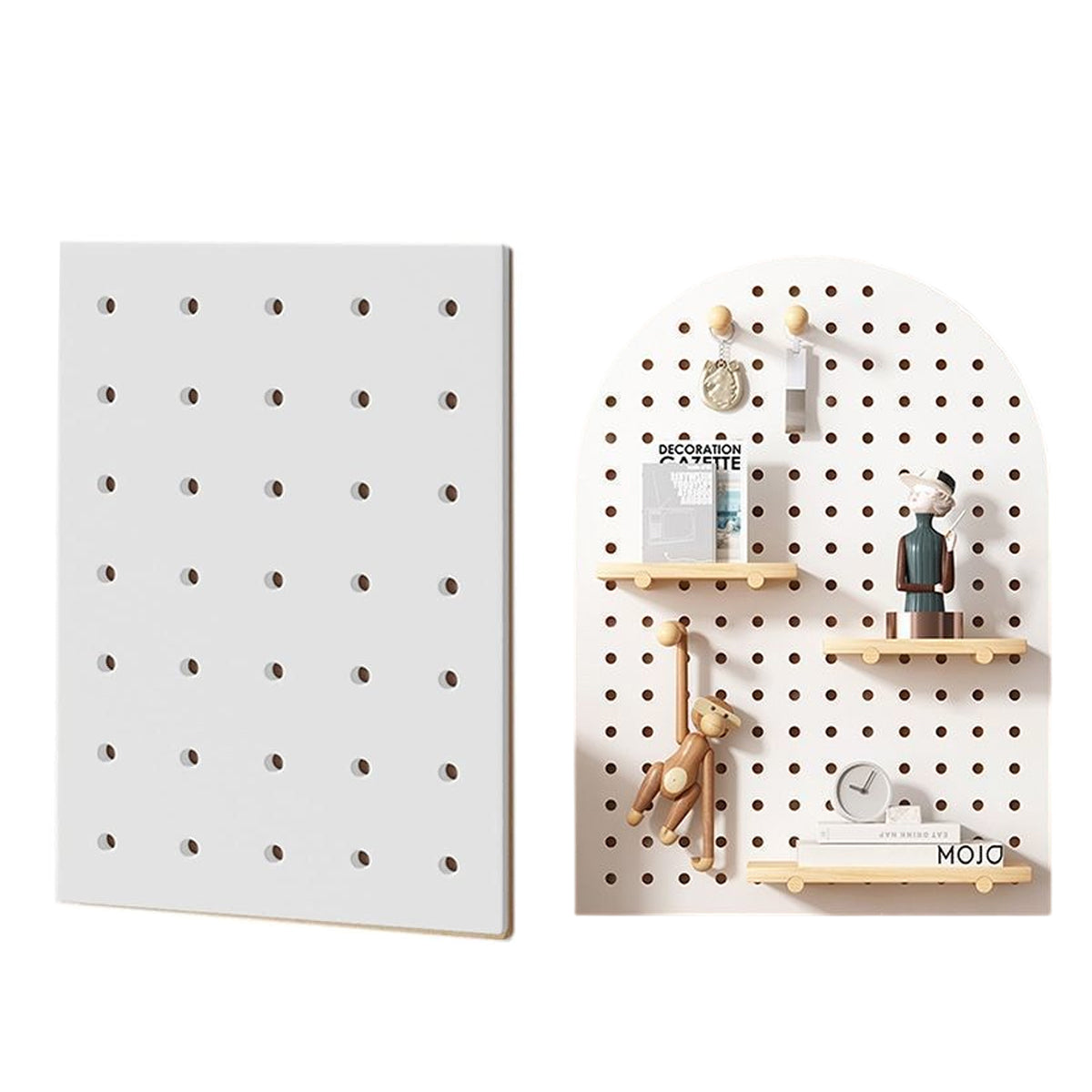 Wall Mounted Pegboard Shelf with Wooden Hooks – Product View 12