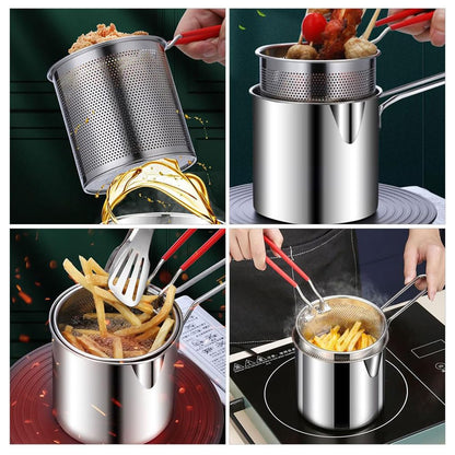 4PCS Stainless Steel Fryer Set Basket Lid Clip Induction Stove Cooking Pot