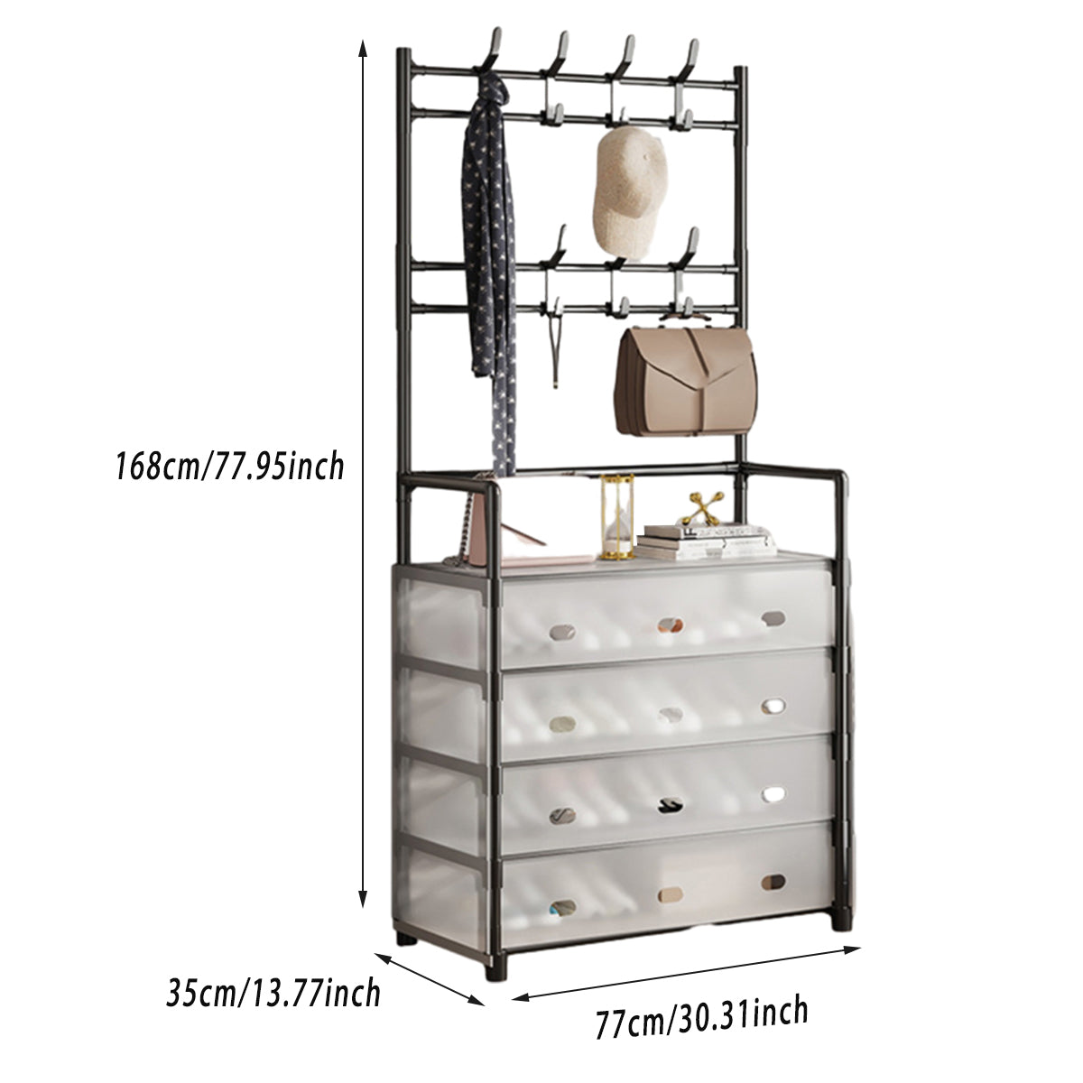 5-Layer Hall Tree with Metal Coat Rack Shoe Rack Entryway Storage Organizer Home