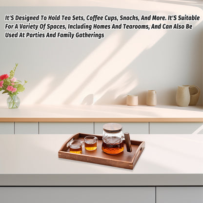 Chinese Style Wooden Rectangular Tea Tray with Handles