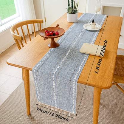 Woven Solid Color Tablecloth with Fringe Hollow Design Home Dining Room Decor