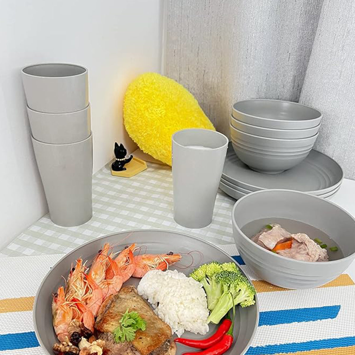 Wheat Straw Plates Bowls Cups Eco Tableware Set, 16 Pcs