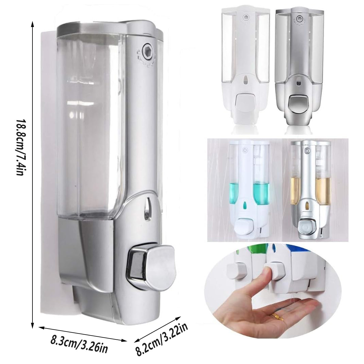 Wall-Mounted Manual Soap Dispenser 350ml Transparent ABS