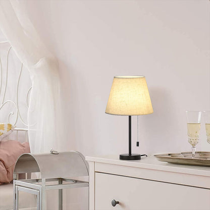 Bedside Table Lamp Modern Design with Pull Chain for Reading