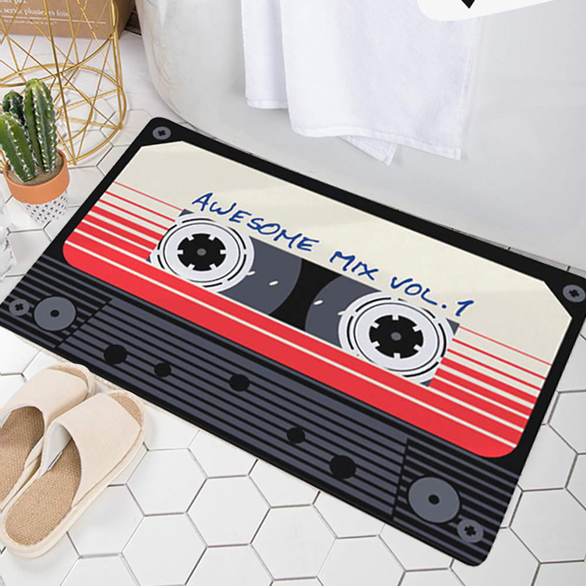 Absorbent Non-Slip Retro Cassette Bathroom Floor Mat 2 Sizes