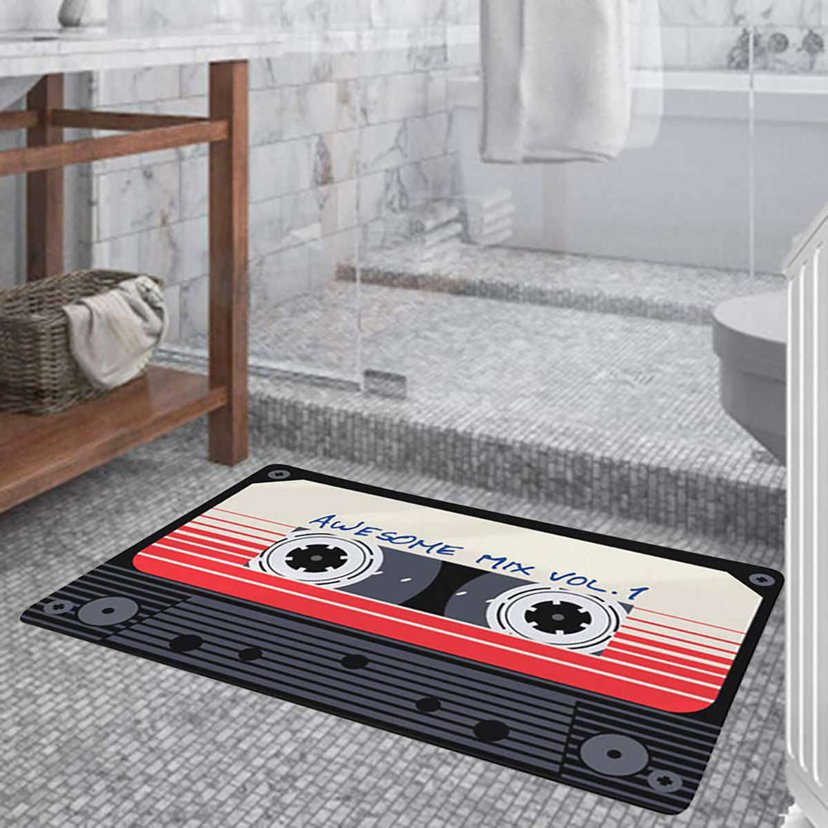 Absorbent Non-Slip Retro Cassette Bathroom Floor Mat 2 Sizes