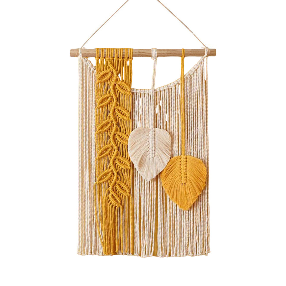 Handwoven Cotton Wall Hanging Tapestry with Leaf Motif