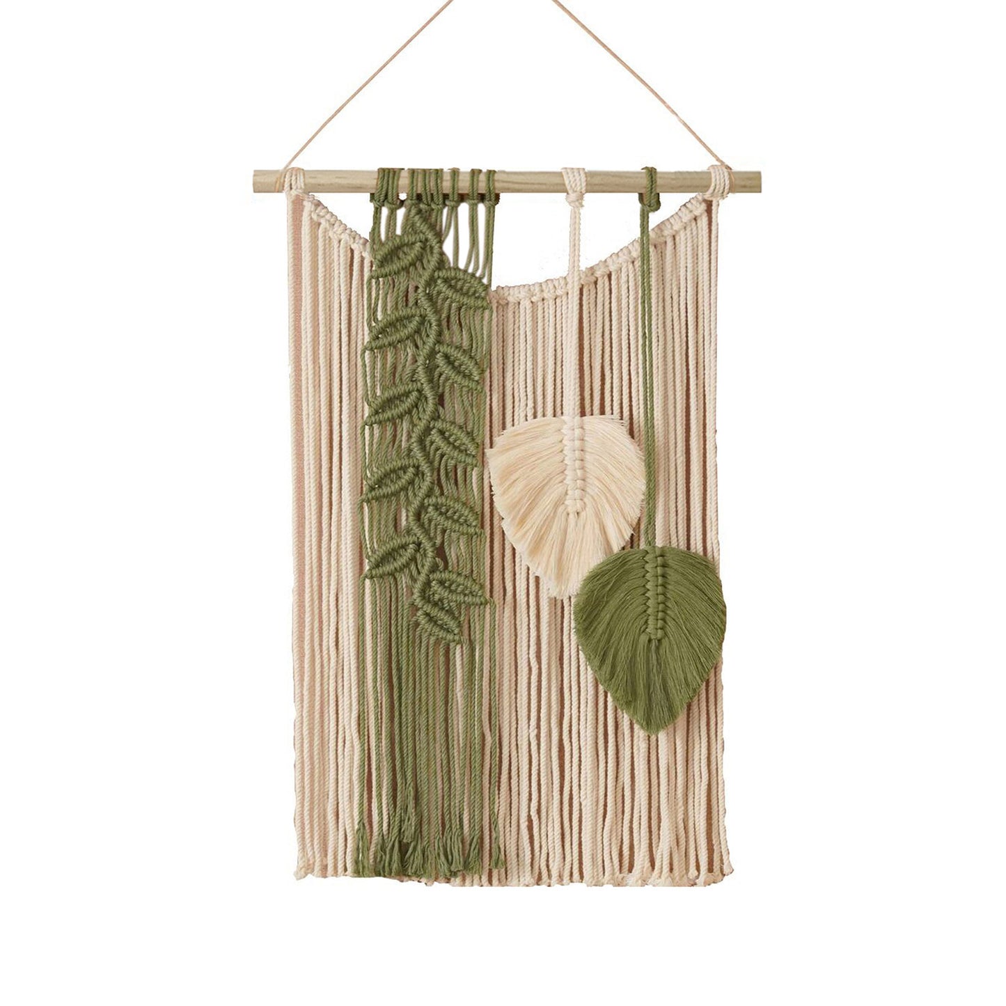 Handwoven Cotton Wall Hanging Tapestry with Leaf Motif