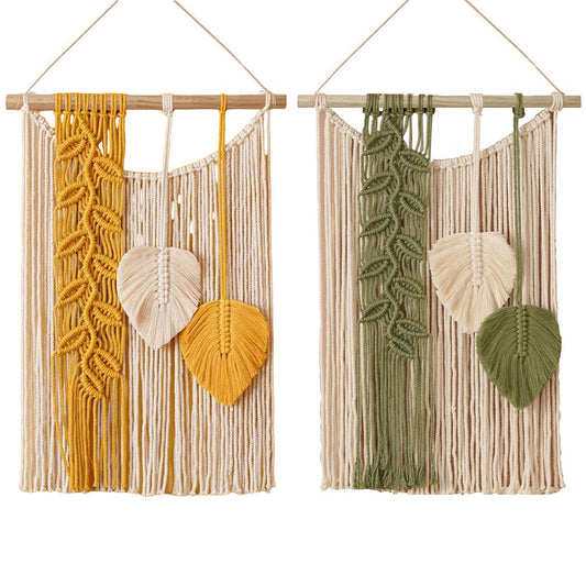 Handwoven Cotton Wall Hanging Tapestry with Leaf Motif