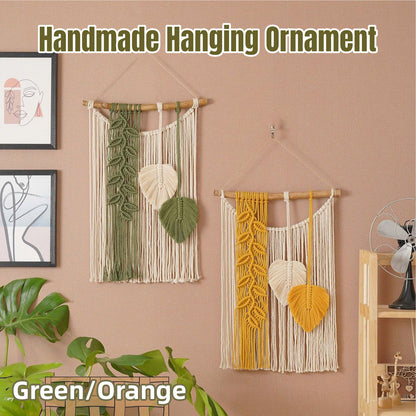 Handwoven Cotton Wall Hanging Tapestry with Leaf Motif