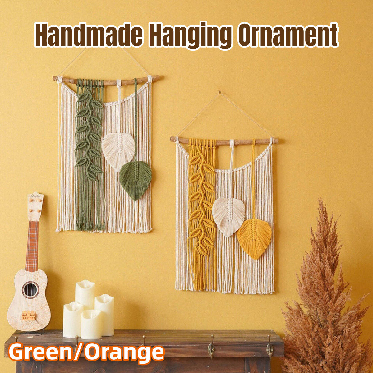 Handwoven Cotton Wall Hanging Tapestry with Leaf Motif
