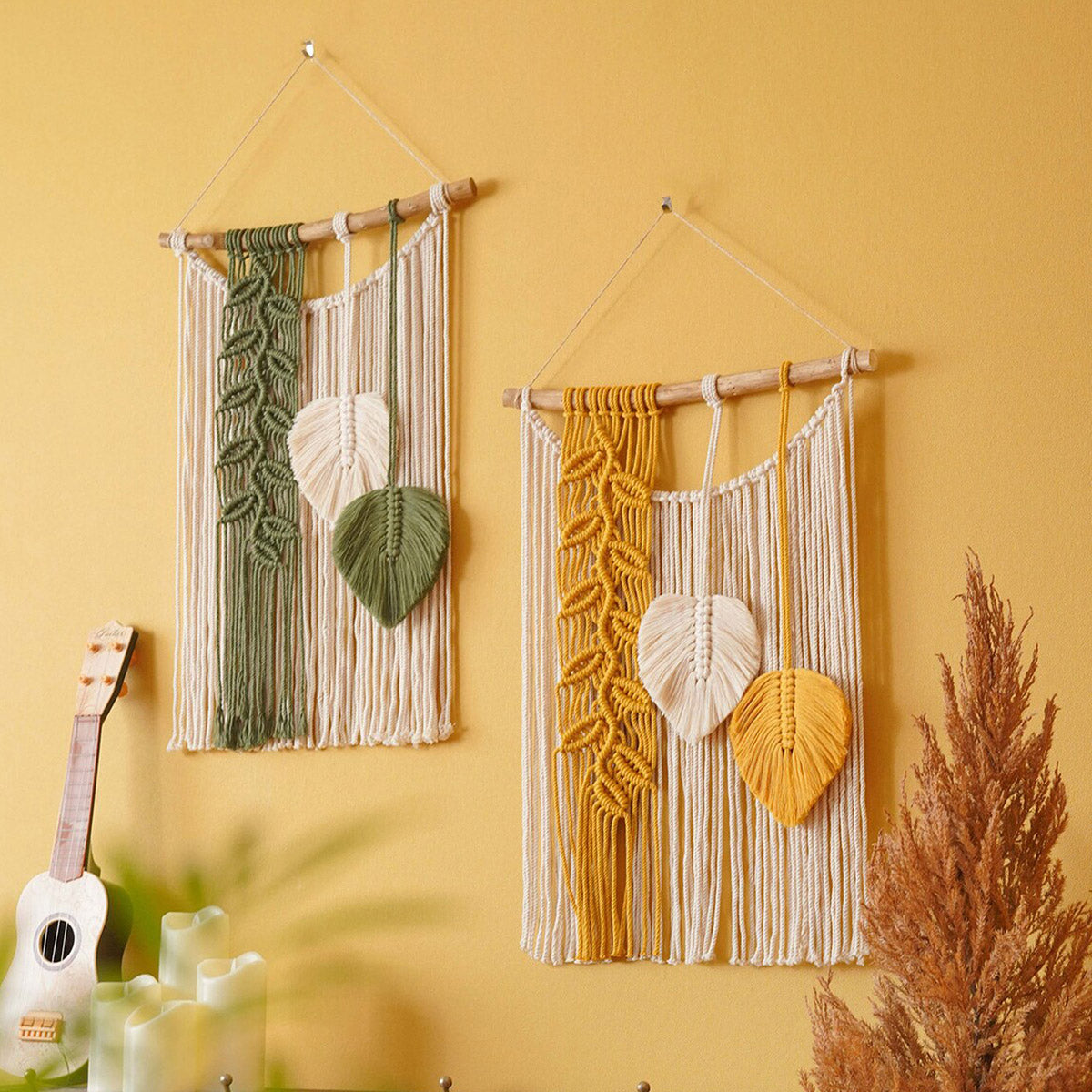 Handwoven Cotton Wall Hanging Tapestry with Leaf Motif