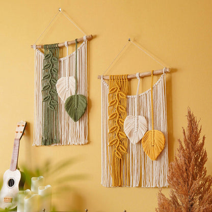 Handwoven Cotton Wall Hanging Tapestry with Leaf Motif