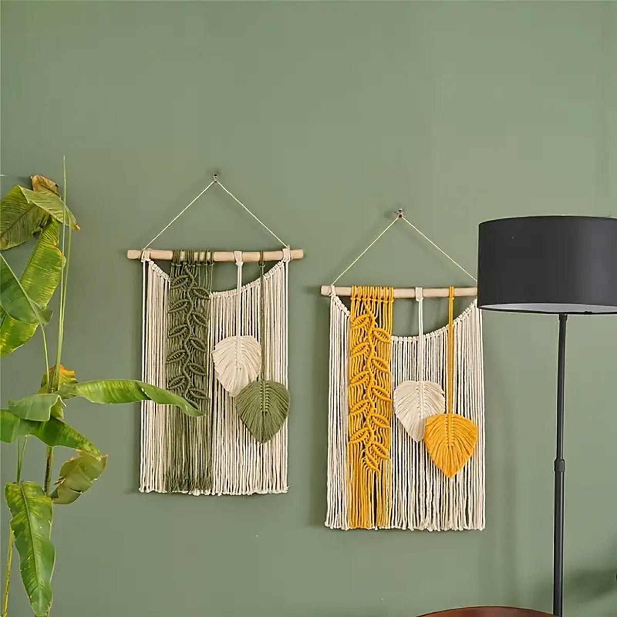Handwoven Cotton Wall Hanging Tapestry with Leaf Motif