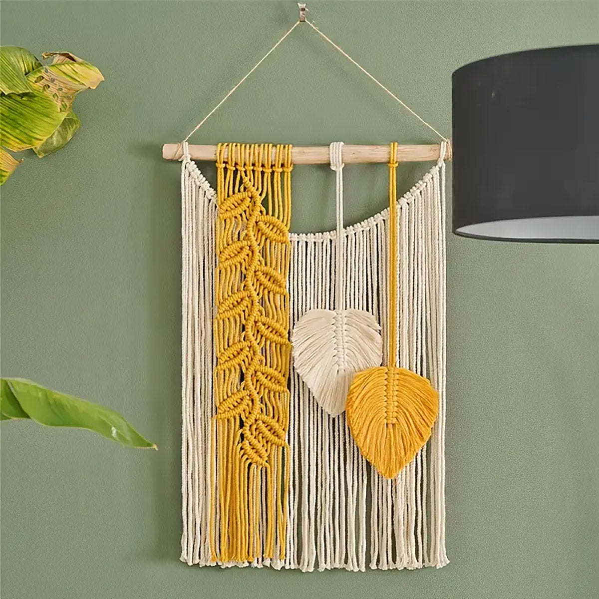 Handwoven Cotton Wall Hanging Tapestry with Leaf Motif