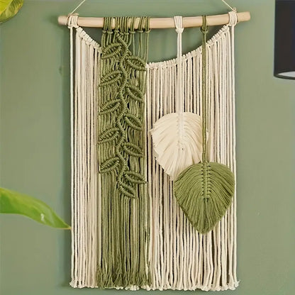 Handwoven Cotton Wall Hanging Tapestry with Leaf Motif