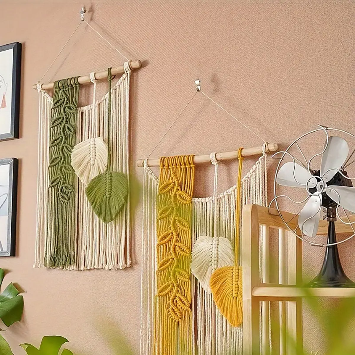 Handwoven Cotton Wall Hanging Tapestry with Leaf Motif