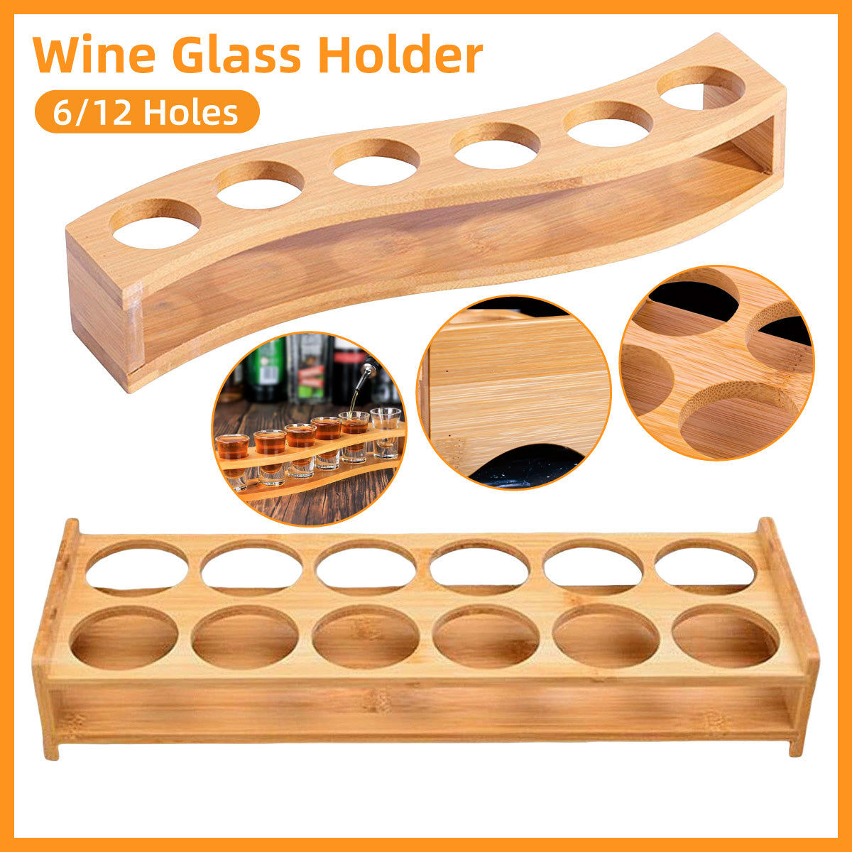 Bamboo Wine Glass Holder Splitter Cup Holder Organiser for Kitchen Bar Storage