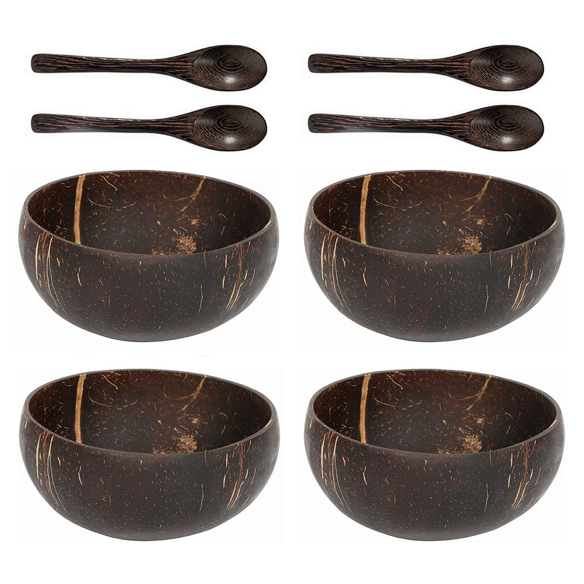 4Sets Natural Coconut Shell Bowls Eco-Friendly Tableware for Salad