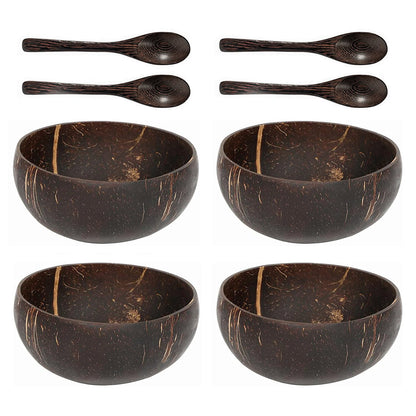 4Sets Natural Coconut Shell Bowls Eco-Friendly Tableware for Salad