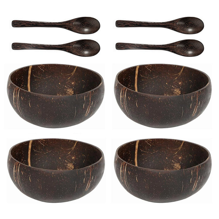 4 Sets Natural Coconut Shell Bowls for Dining