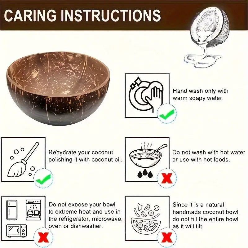 4Sets Natural Coconut Shell Bowls Eco-Friendly Tableware for Salad