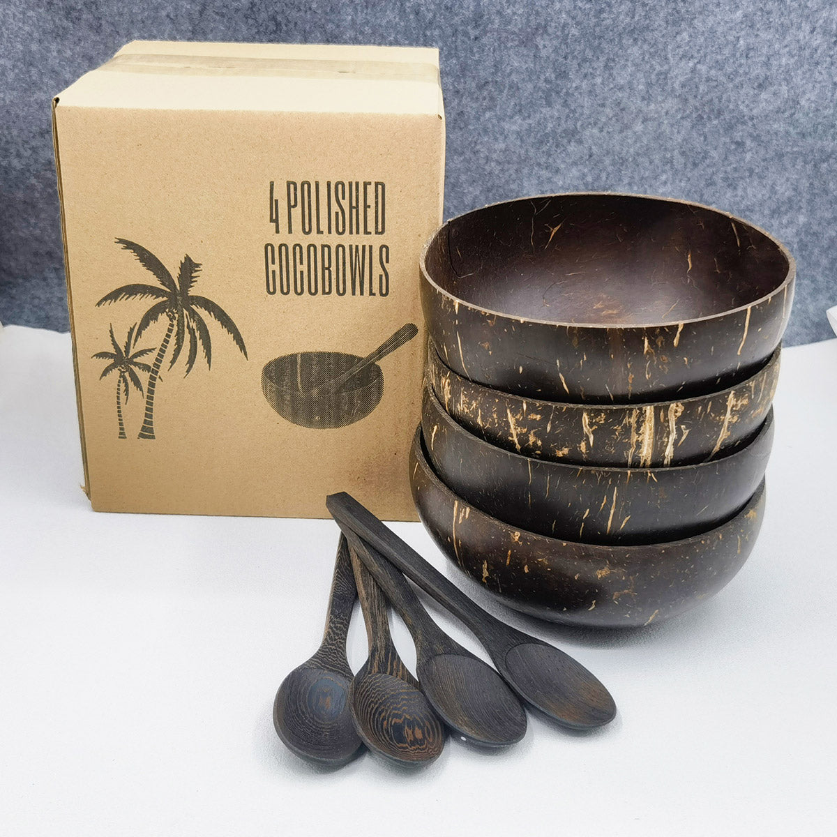 4Sets Natural Coconut Shell Bowls Eco-Friendly Tableware for Salad