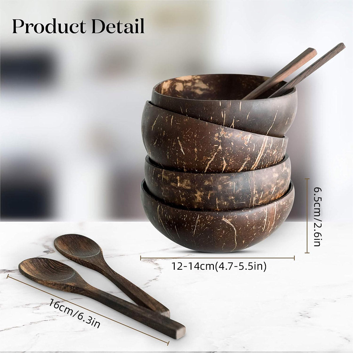 4Sets Natural Coconut Shell Bowls Eco-Friendly Tableware for Salad