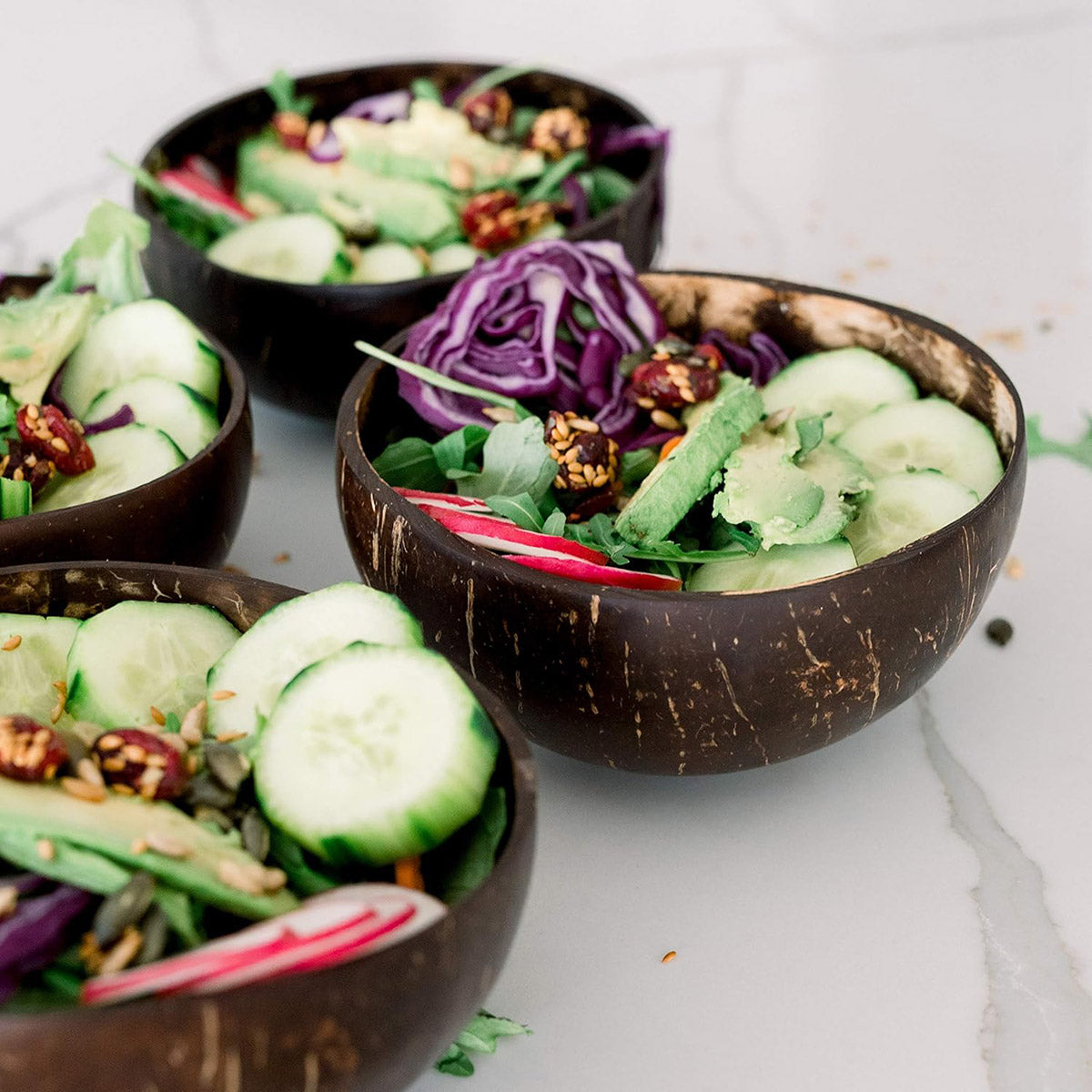 4Sets Natural Coconut Shell Bowls Eco-Friendly Tableware for Salad