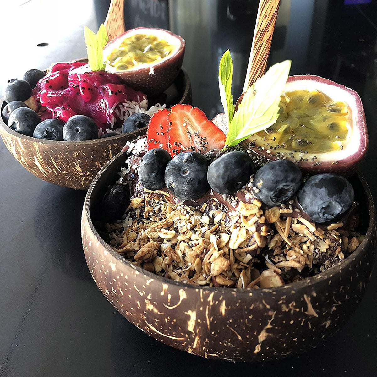 4Sets Natural Coconut Shell Bowls Eco-Friendly Tableware for Salad