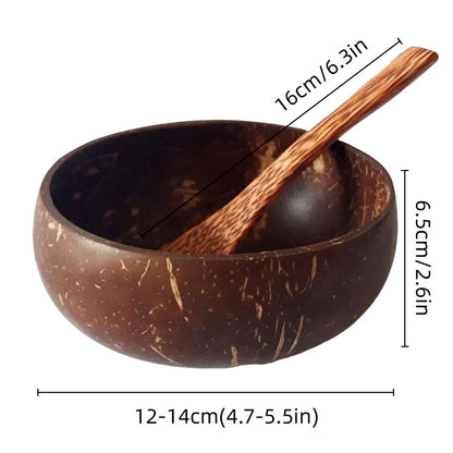 Natural Coconut Shell Bowl and Wooden Spoon Set, 2 Sets