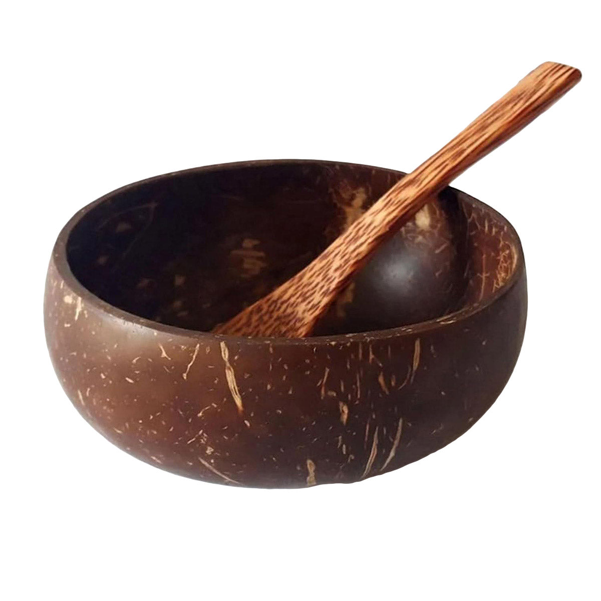 Natural Coconut Shell Bowl and Wooden Spoon Set, 2 Sets